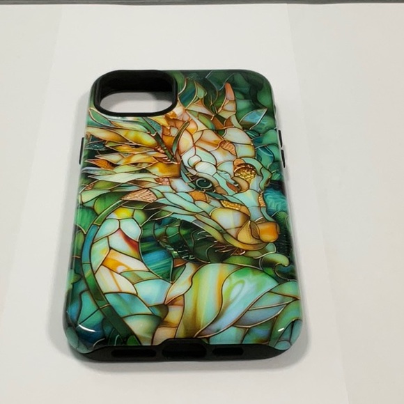 iPhone 14 Plus (6.7 Inch) “Mosaic Dragon in Gold & Forest” tough case - Picture 4 of 5